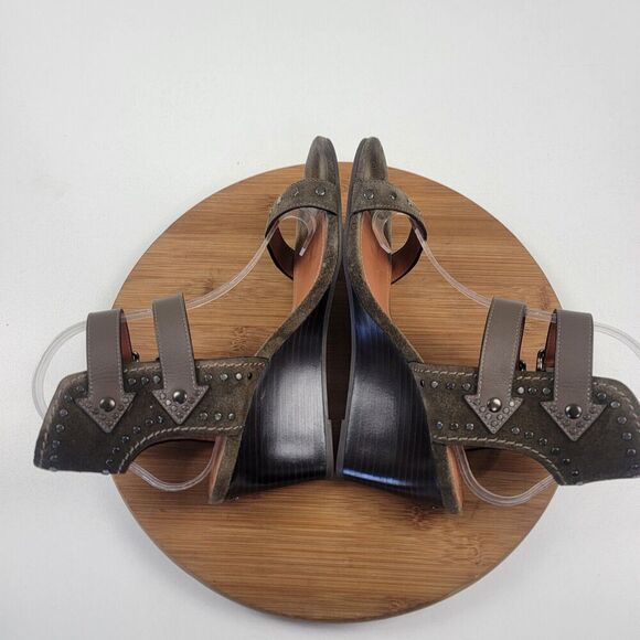 Coach Odessa Leather Suede Wedge 8.5 B Olive Green Buckle 2 Strap Heels‎ - Picture 7 of 16